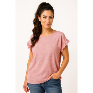 Women’s Short Sleeve Ruffle Sleeve Round Neck Top – Pink – Size L – NWOT